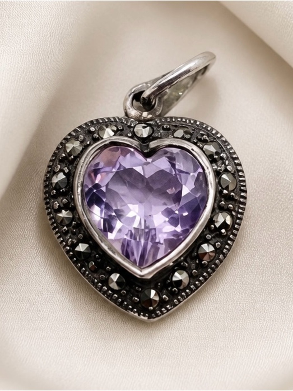 Heart-Shaped Amethyst 925 Sterling Silver Pendant